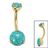 Belly Bar - Titanium Internal Thread Claw Set Double Turquoise - SKU 70443