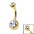 Gold Titanium Internal Thread Bezel Set Double Jewelled Belly Bar - SKU 70502