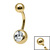 Gold Titanium Internal Thread Bezel Set Single Jewelled Belly Bar - SKU 70506