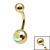 Gold Titanium Internal Thread Bezel Set Single Jewelled Belly Bar - SKU 70507