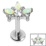 Titanium Internally Threaded Labrets 1.2mm - Titanium Claw Set Opal and Jewel  Water Lily - SKU 70665