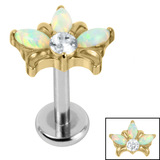 Titanium Internally Threaded Labrets 1.2mm - Titanium Claw Set Opal and Jewel  Water Lily - SKU 70671