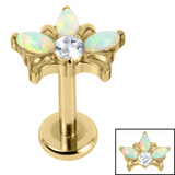 Titanium Internally Threaded Labrets 1.2mm - Titanium Claw Set Opal and Jewel  Water Lily - SKU 70679