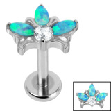 Titanium Internally Threaded Labrets 1.2mm - Titanium Claw Set Opal and Jewel  Water Lily - SKU 70683