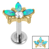 Titanium Internally Threaded Labrets 1.2mm - Titanium Claw Set Opal and Jewel  Water Lily - SKU 70689