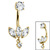 Belly Bar - Steel Internal Thread Claw Set Solitaire and Marquise Fan  - SKU 70702