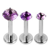 Titanium Triple Piercing with Titanium Tops - Internally Threaded Claw Set Round Stone Tops 1.2mm - SKU 70775