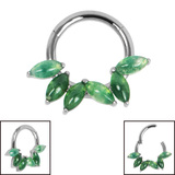 Titanium Claw Set Moss Agate Falling Leaves Marquise Hinged Clicker Ring - SKU 70961