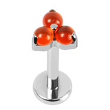 Titanium Internally Threaded Labrets 1.2mm - Titanium Claw Set Carnelian Trinity stone top - SKU 70997