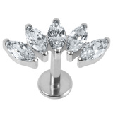 Titanium Threadless Labrets - Titanium Claw Set 5 Jewelled Marquise Fan - SKU 71100