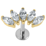 Titanium Threadless Labrets - Titanium Claw Set 5 Jewelled Marquise Fan - SKU 71104