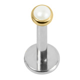 Titanium Threadless Labrets - Gold Titanium (Bend-fit) Pearl Disks  - SKU 71273