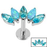 Titanium Threadless Labrets - Titanium (Bend-fit) (Infinity) Claw Set 5 Marquise Opal and Jewel Fan - SKU 71440