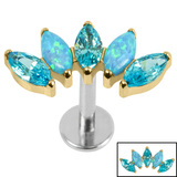 Titanium Threadless Labrets - Gold Titanium (Bend-fit) (Infinity) Claw Set 5 Marquise Opal and Jewel Fan - SKU 71482