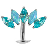 Titanium Threadless Floating Navel Bar - Titanium Claw Set 5 Opal and Jewel Marquise Fan 1.6mm - SKU 71647