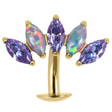 Titanium Threadless Floating Navel Bar - Titanium Claw Set 5 Opal and Jewel Marquise Fan 1.6mm - SKU 71659