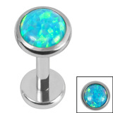 Titanium Internally Threaded Labrets 1.2mm - Titanium Bezel Set Opal Disk - SKU 71670