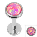 Titanium Internally Threaded Labrets 1.2mm - Titanium Bezel Set Opal Disk - SKU 71671