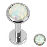 Titanium Internally Threaded Labrets 1.2mm - Titanium Bezel Set Opal Disk - SKU 71672