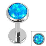 Titanium Internally Threaded Labrets 1.2mm - Titanium Bezel Set Opal Disk - SKU 71679