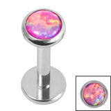 Titanium Threadless Labrets - Titanium (Bend-fit) (Infinity) Bezel Set Opal Disk - SKU 71706