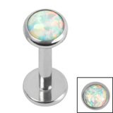 Titanium Threadless Labrets - Titanium (Bend-fit) (Infinity) Bezel Set Opal Disk - SKU 71707