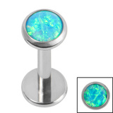 Titanium Threadless Labrets - Titanium (Bend-fit) (Infinity) Bezel Set Opal Disk - SKU 71718