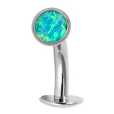 Titanium Threadless Floating Navel Bar - Titanium Bezel Set Opal Disk1.6mm - SKU 71777