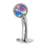 Titanium Threadless Floating Navel Bar - Titanium Bezel Set Opal Disk1.6mm - SKU 71778