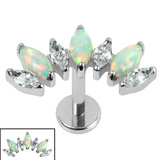 Titanium Internally Threaded Labrets 1.2mm - Titanium 7 Opal and Jewelled Marquise Crown - SKU 71788