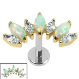 Titanium Internally Threaded Labrets 1.2mm - Titanium 7 Opal and Jewelled Marquise Crown - SKU 71796